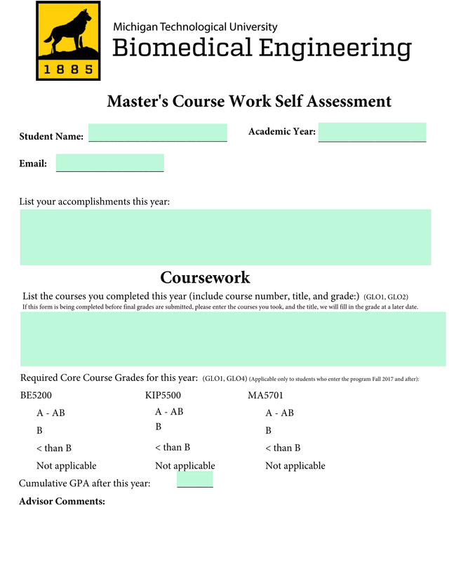 MasterS Course Work Self Assessment screenshot