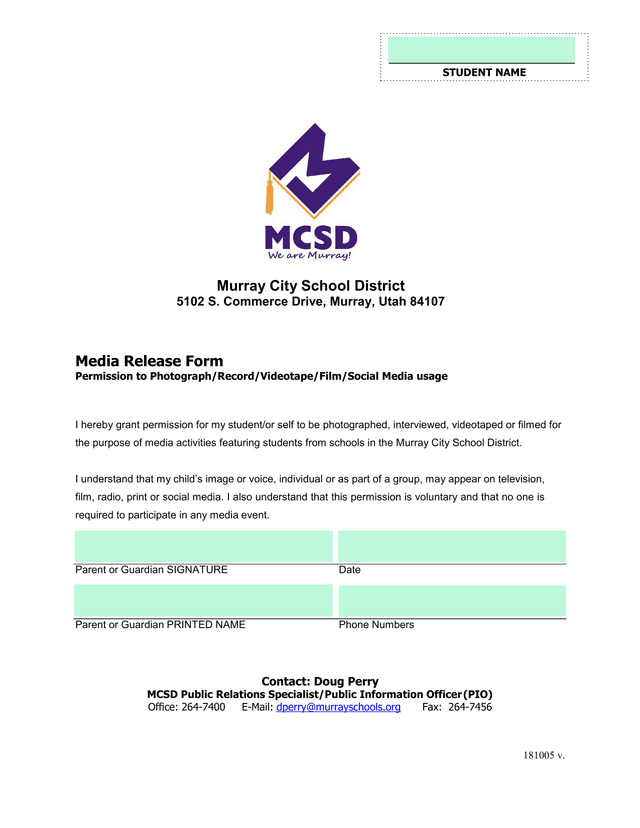 Media Release Form screenshot
