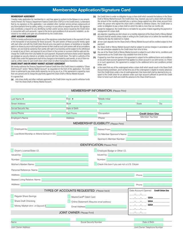 Membership ApplicationSignature Card screenshot