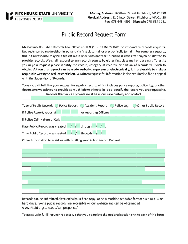 Public Record Request Form screenshot