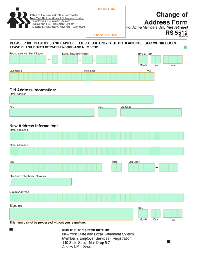 Change Of Address Form screenshot