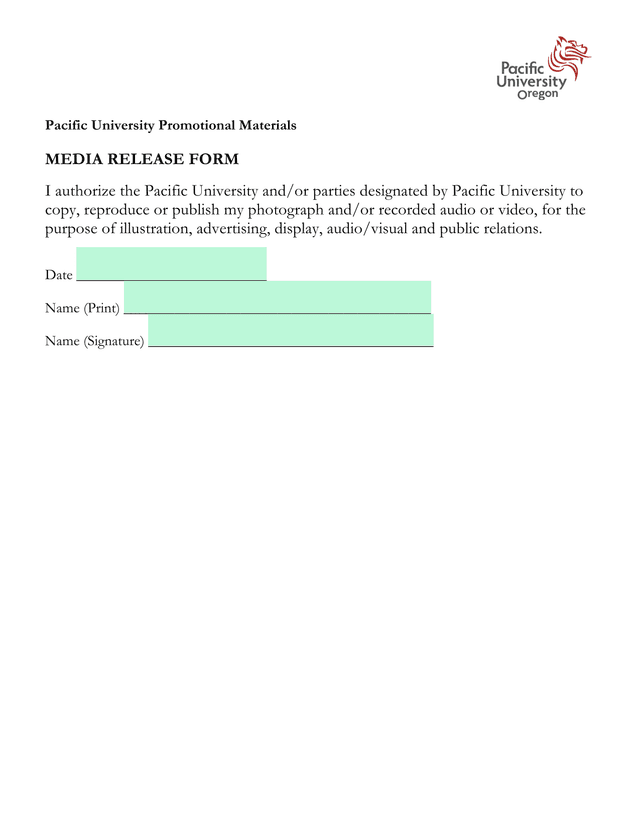 Media Release Form screenshot