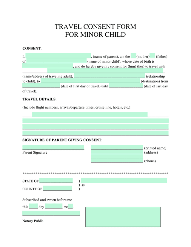Travel Consent Form For Minor Child screenshot