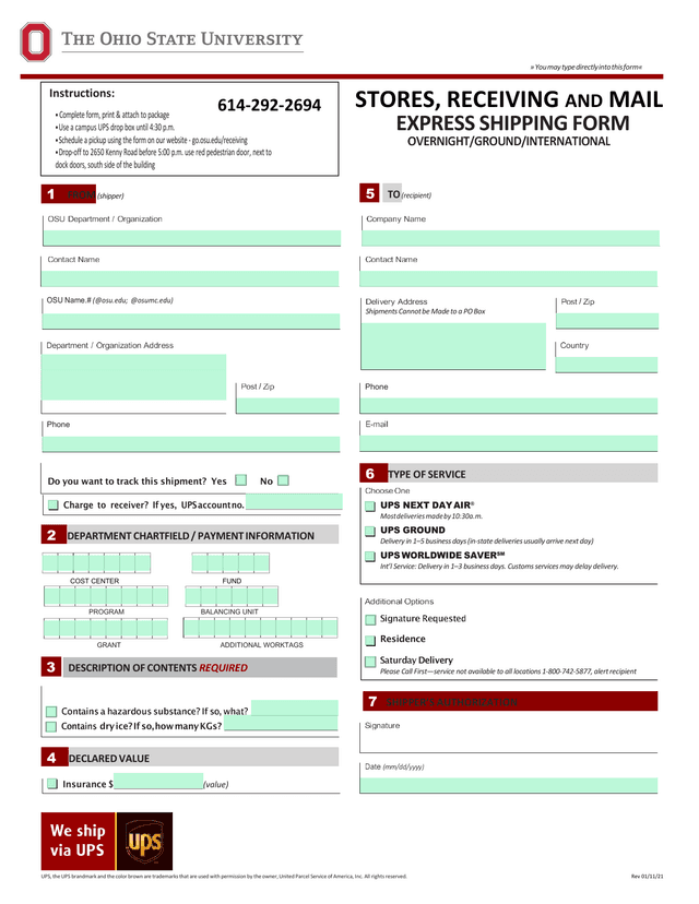 EXPRESS SHIPPING FORM screenshot