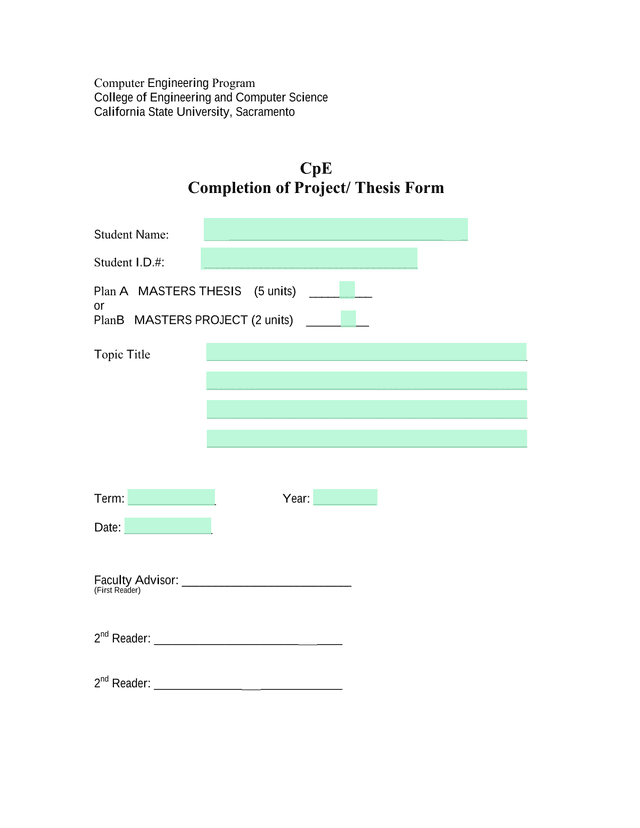 Completion Of Project Thesis Form screenshot