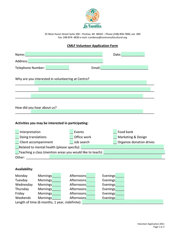 Volunteer Application 2021 screenshot