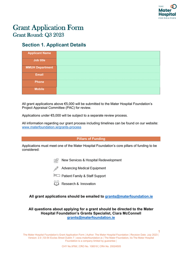 Grant Application Form screenshot