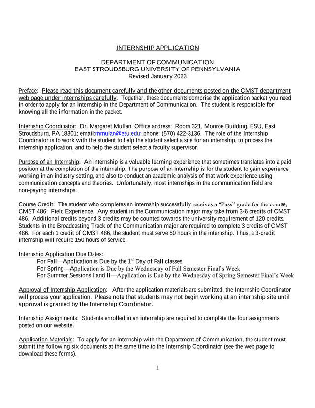 Internship Application screenshot