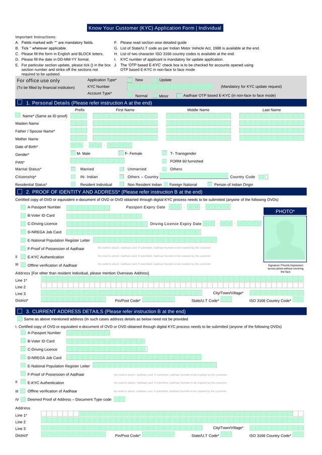Know Your Customer (KYC) Application Form  Individual screenshot