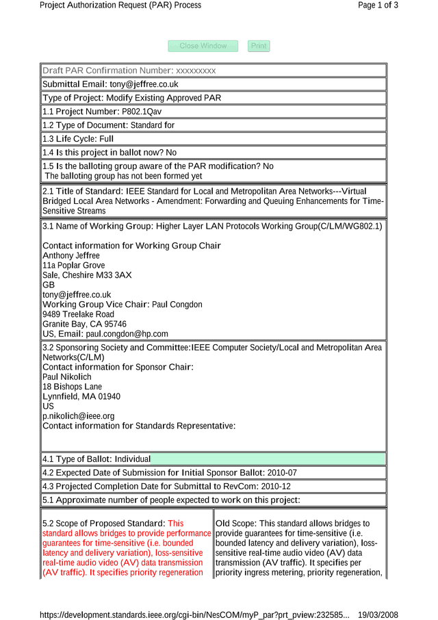 Project Authorization Request (PAR) For IEEE Standard screenshot
