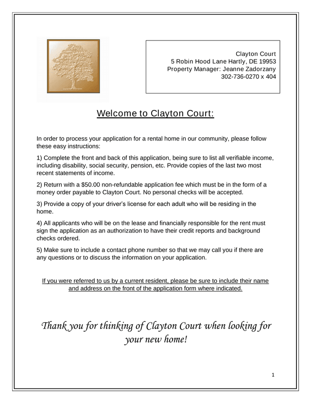 Clayton Court Residency Application Form screenshot