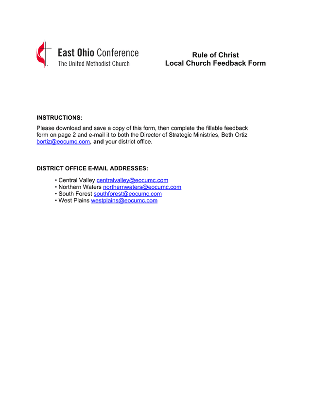 Rule Of Christ Local Church Feedback Form screenshot