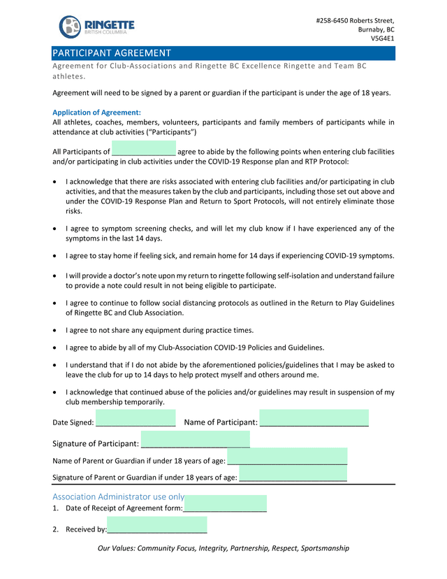 Participant Agreement screenshot