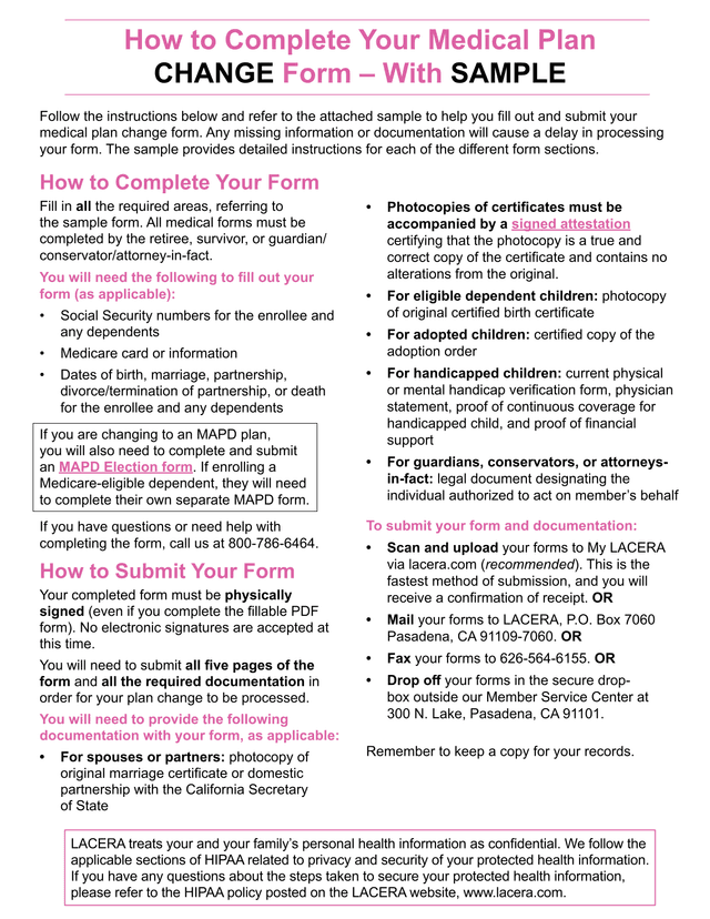 Medical Plan CHANGE Form screenshot