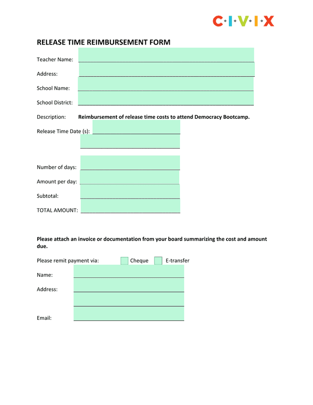 RELEASE TIME REIMBURSEMENT FORM screenshot