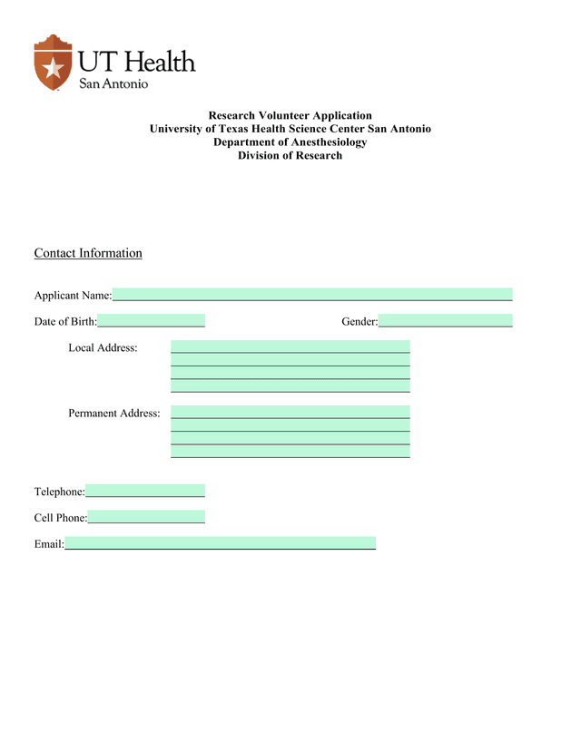 Research Volunteer Application screenshot