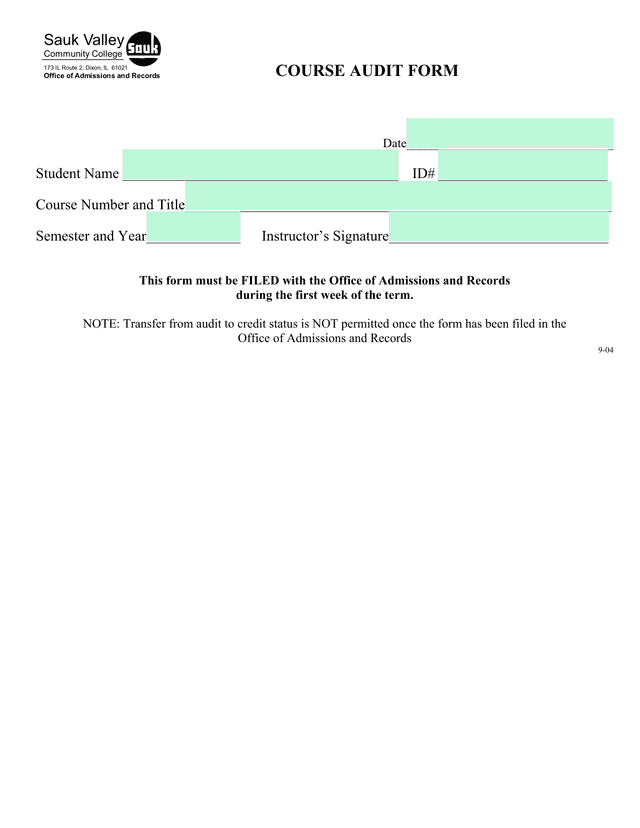 Course Audit Form screenshot
