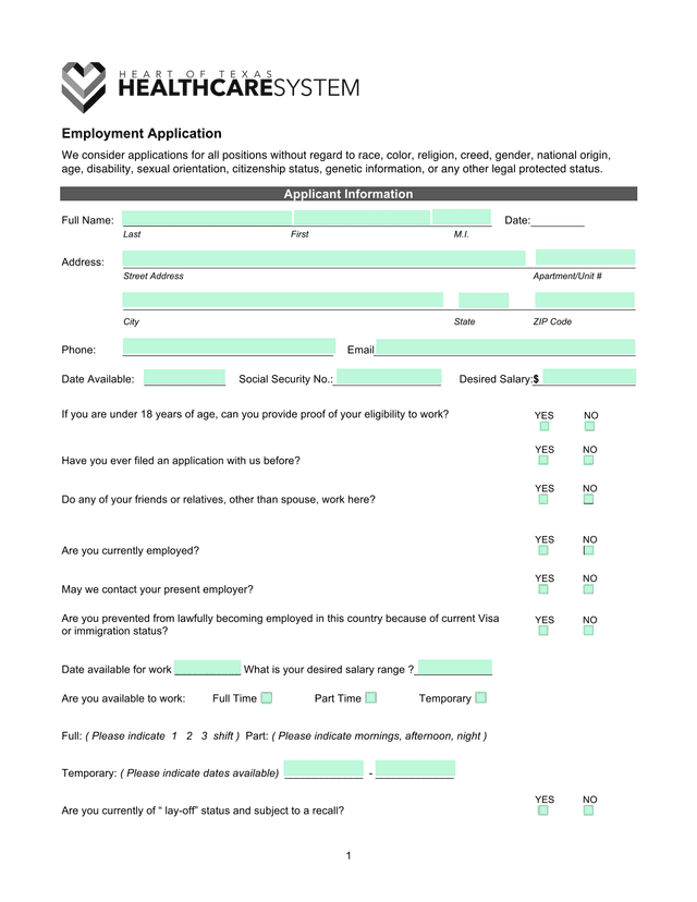 Employment Application screenshot