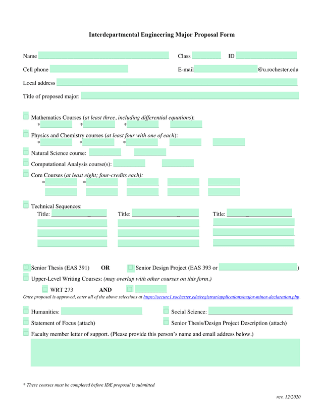 Interdepartmental Engineering Major Proposal Form screenshot
