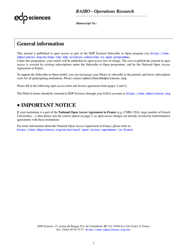 RAIRO   Operations Research Open Access Form screenshot
