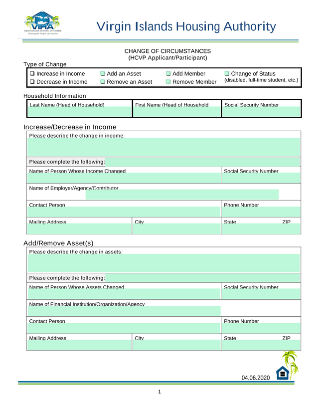 Change Of Circumstances (HCVP ApplicantParticipant) screenshot