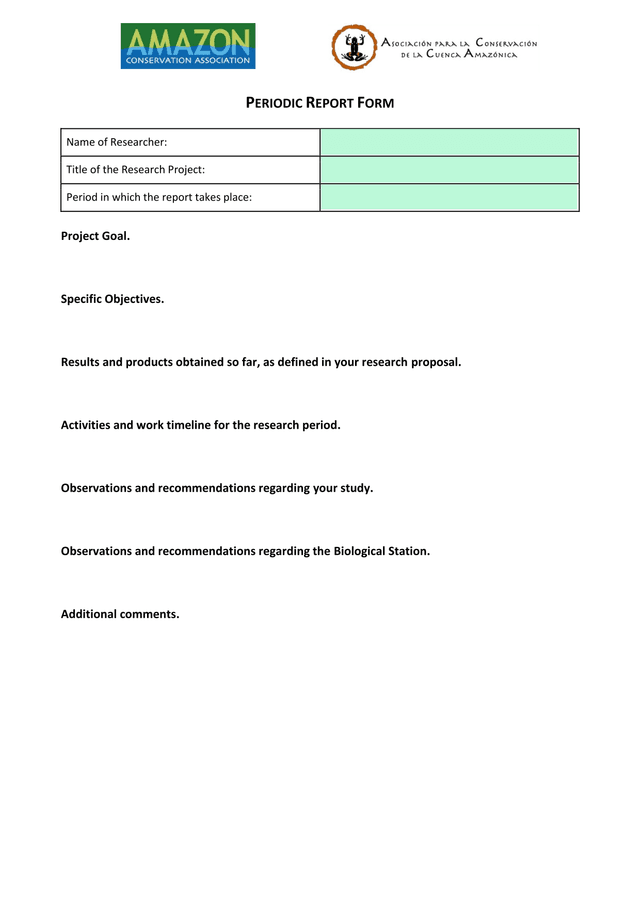 Periodic Report Form screenshot