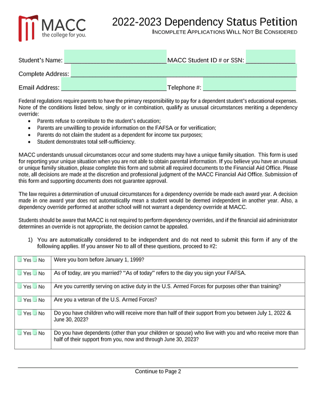2022 2023 Dependency Status Petition screenshot