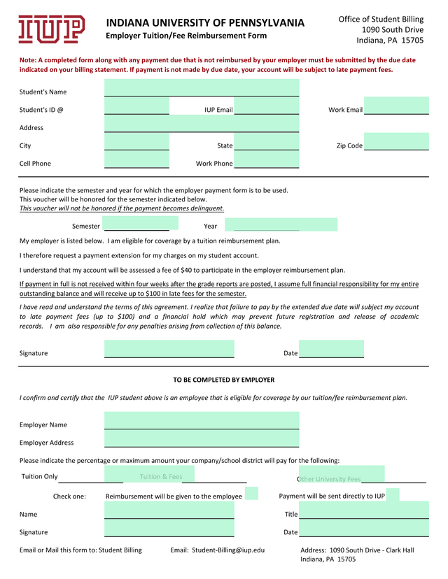 Employer TuitionFee Reimbursement Form screenshot