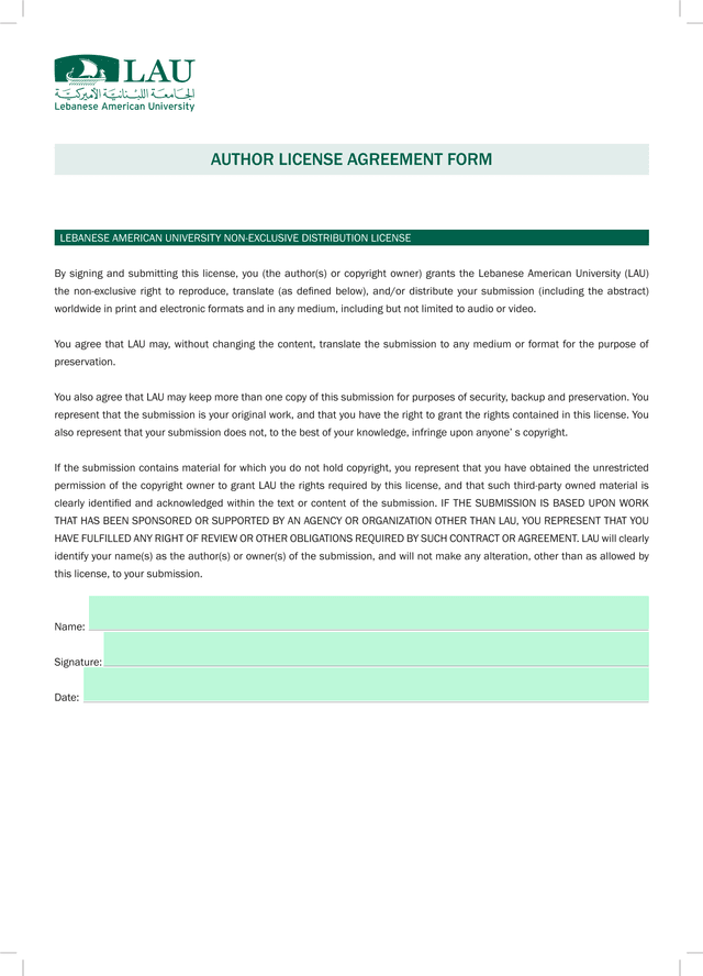 AUTHOR LICENSE AGREEMENT FORM screenshot