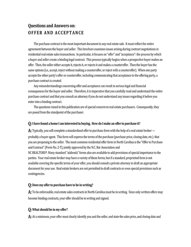 Questions And Answers On Offer And Acceptance screenshot