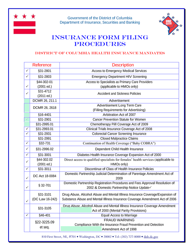 Insurance Form Filing Procedures For District Of Columbia Health Insurance Mandates screenshot