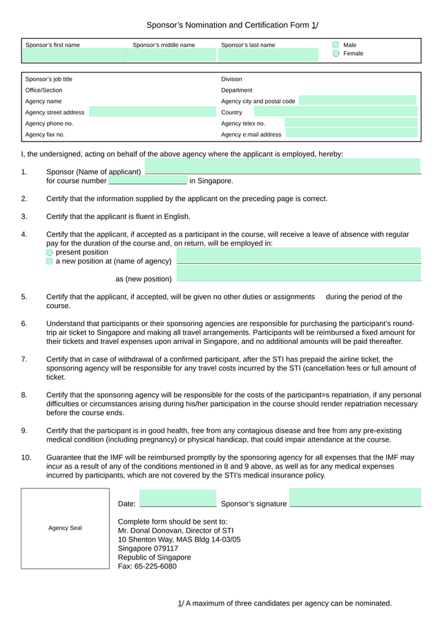 SponsorS Nomination And Certification Form screenshot