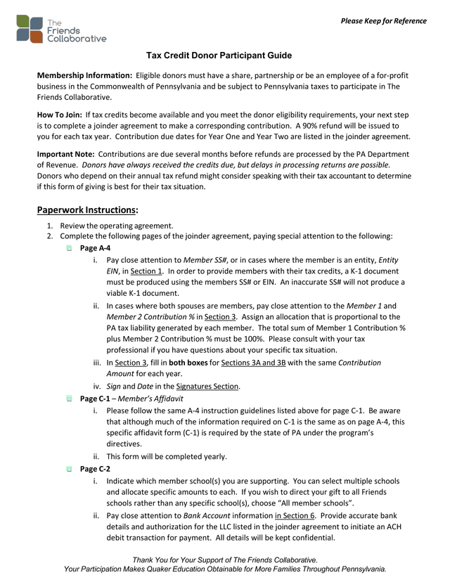Tax Credit Donor Participant Guide screenshot