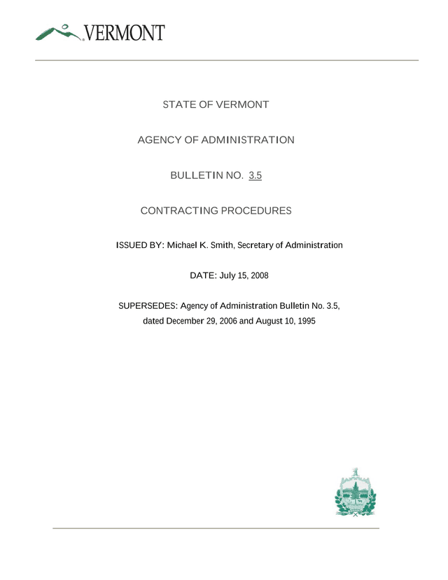 Agency Of Administration Bulletin No. 3.5 Contracting Procedures screenshot