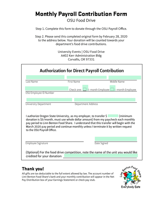 Monthly Payroll Contribution Form screenshot