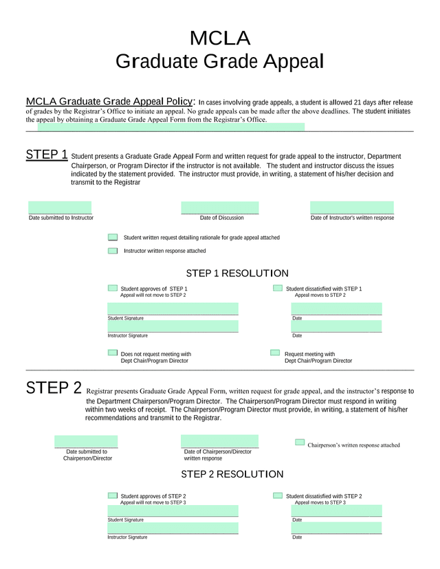 MCLA Graduate Grade Appeal screenshot