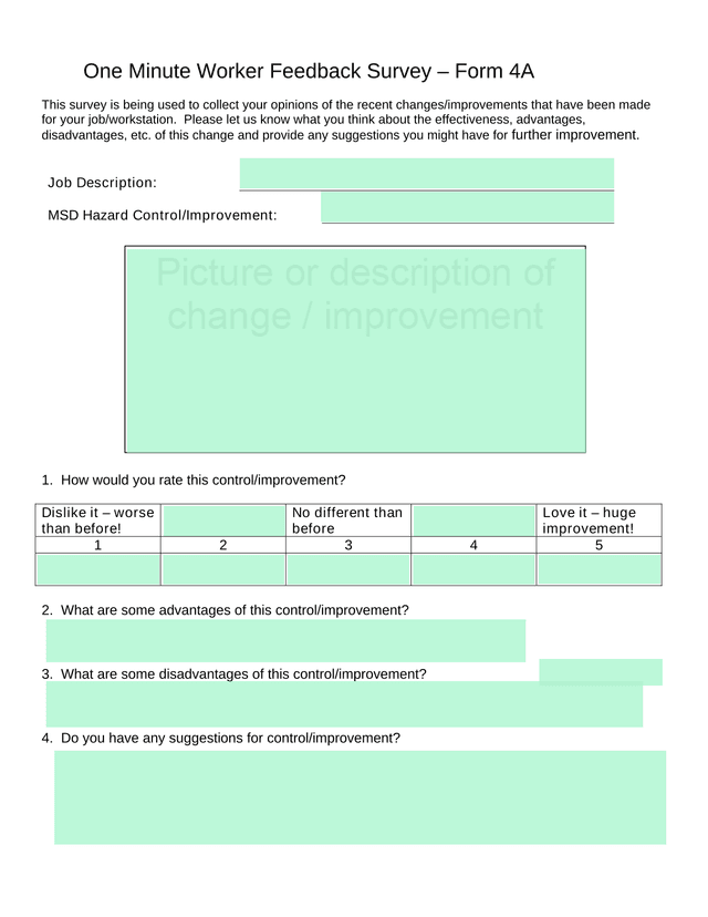One Minute Worker Feedback Survey  Form 4A screenshot