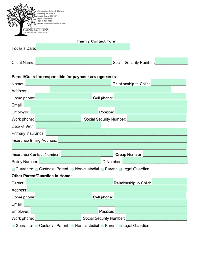 Family Contact Form screenshot