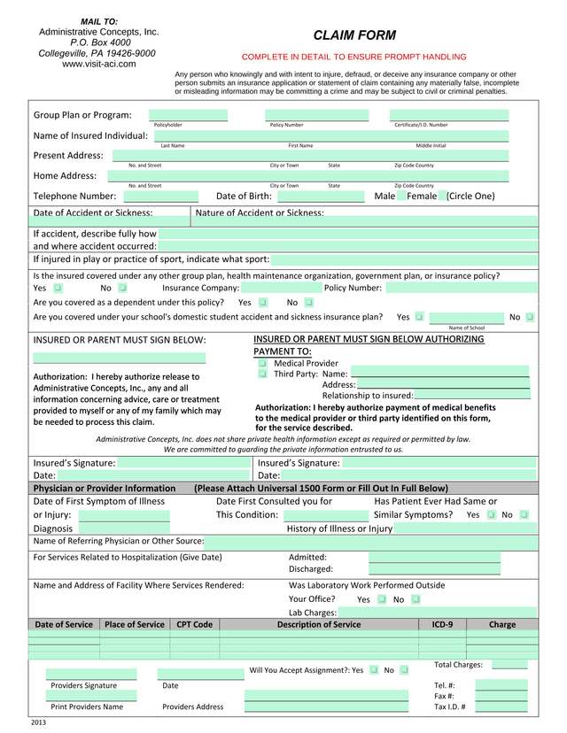 CLAIM FORM screenshot