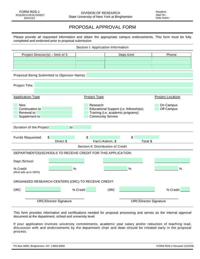 FORM RDS 1 PROPOSAL APPROVAL FORM screenshot