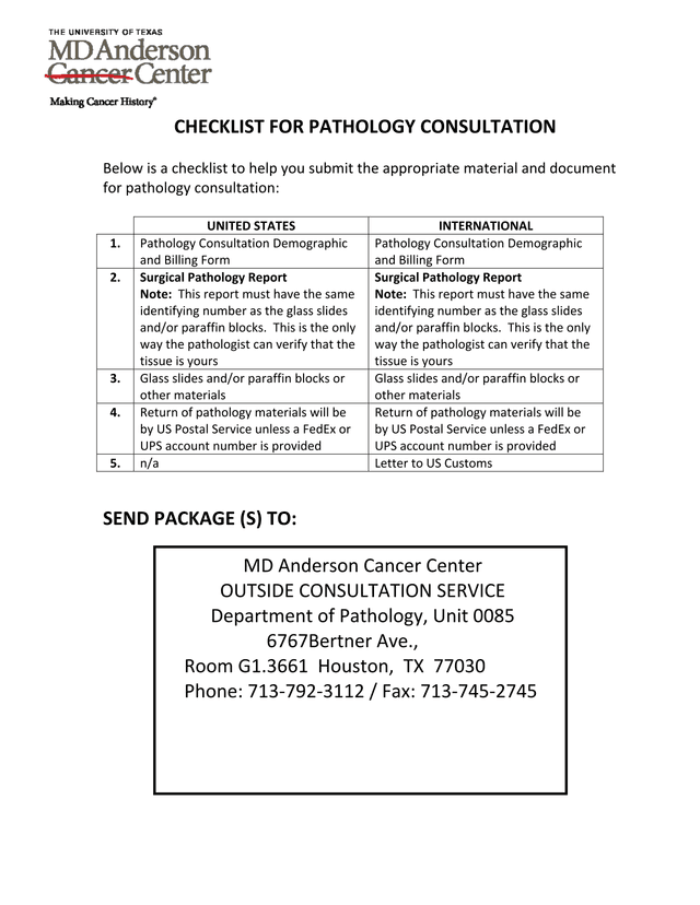 Checklist For Pathology Consultation screenshot
