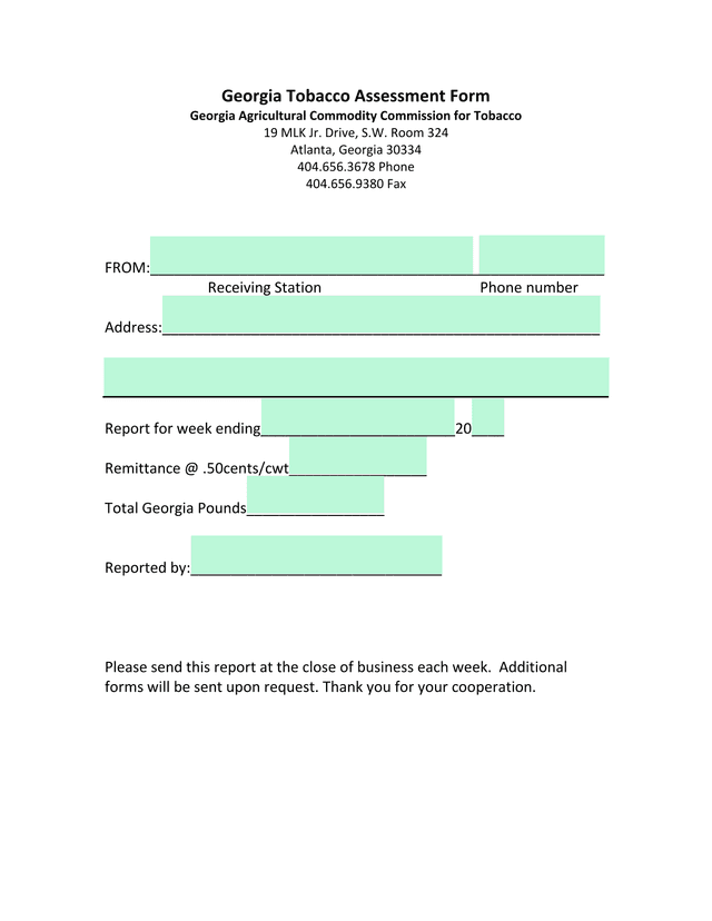 Georgia Tobacco Assessment Form screenshot