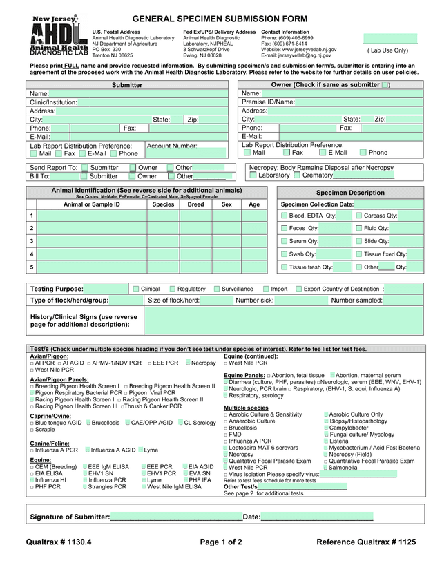 Necropsy And Lab Report Distribution Form screenshot