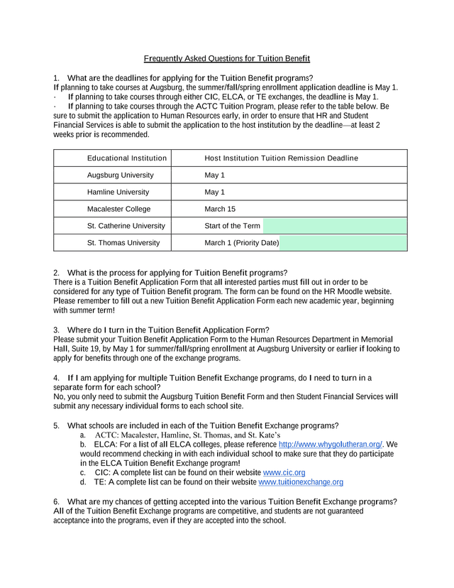 Frequently Asked Questions For Tuition Benefit screenshot