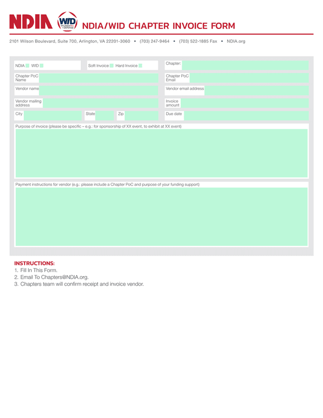 NDIAWID Chapter Invoice Form screenshot