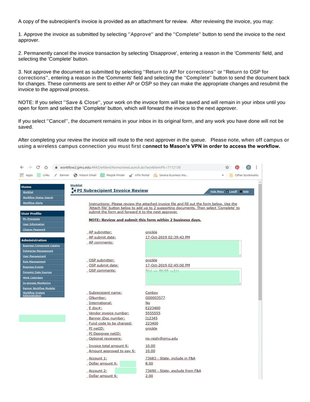 Subrecipient Invoice Approval Workflow screenshot