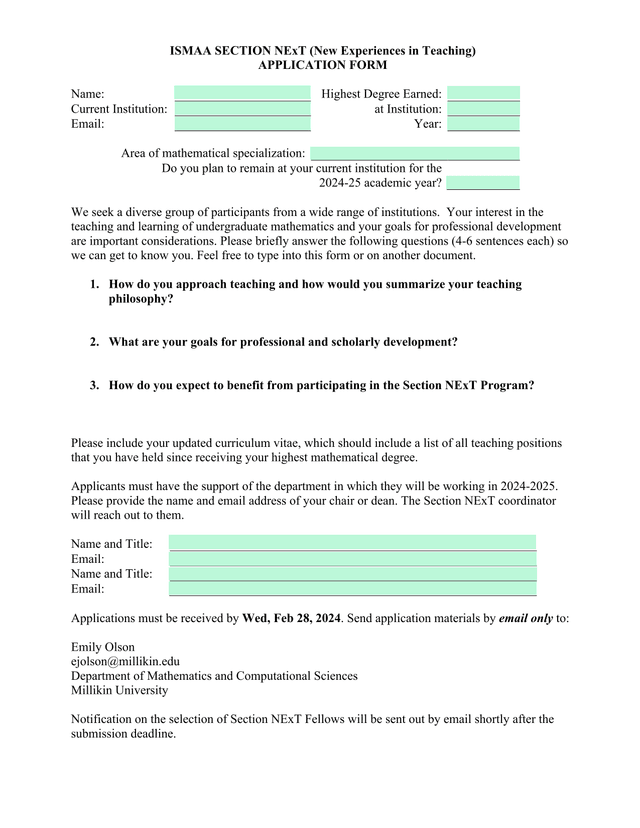 ISMAA SECTION NExT APPLICATION FORM screenshot
