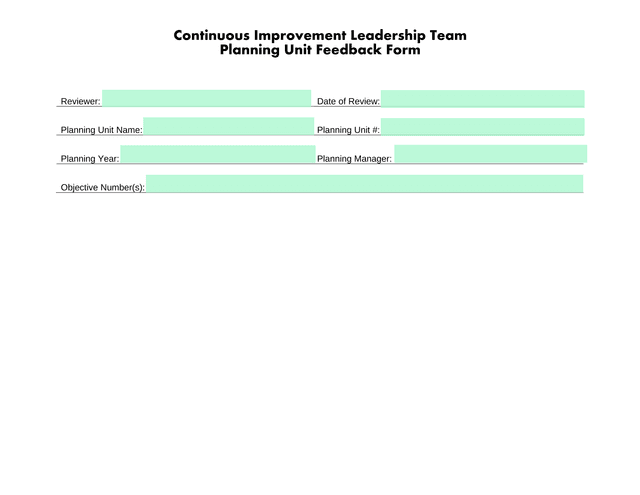 Continuous Improvement Leadership Team Planning Unit Feedback Form screenshot