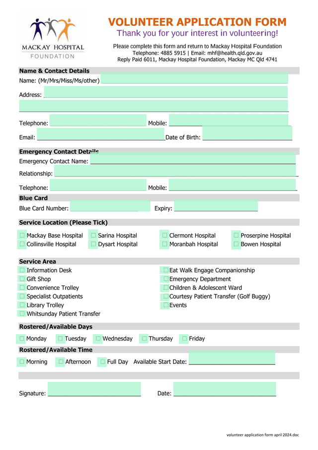 Volunteer Application Form screenshot