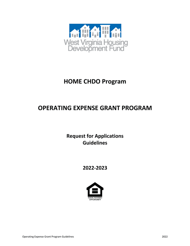 HOME CHDO Operating Expense Grant Program Guidelines screenshot